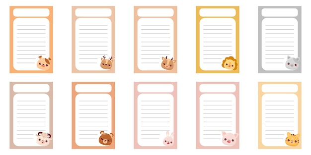 Note of cute animal label illustration Memo paper kindergarten name tag kid icon  writing paper Set