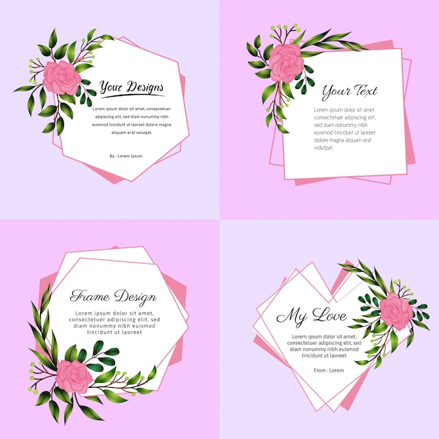 Vector note flower frame set design square hexagon and love