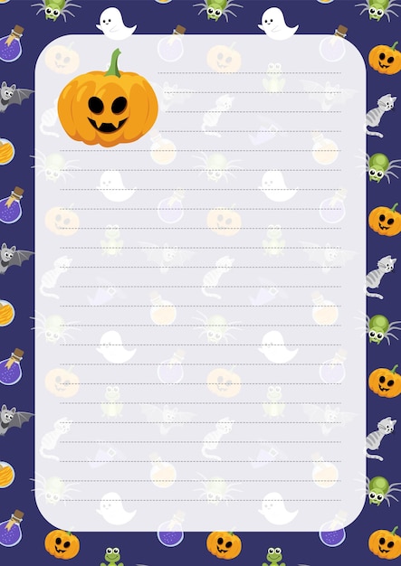 Note paper with pumpkin Halloween notebook sheet Cartoon flat vector