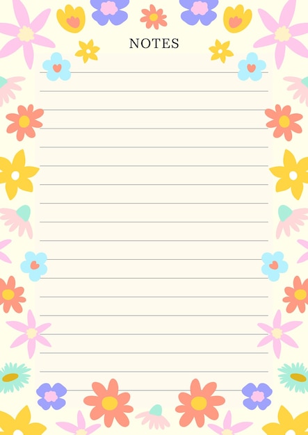 Vector note template with colorful abstract flower decorations