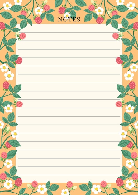 Vector note template with vintage raspberry pattern