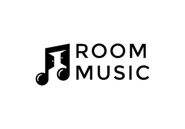 note with door combination logo design open room music symbol vector illustration