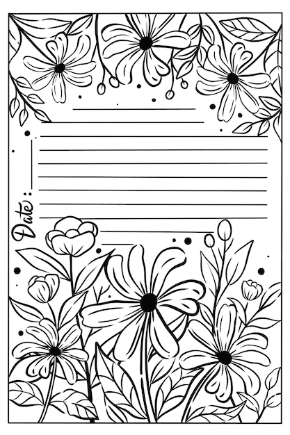 Vector note with flower coloring page