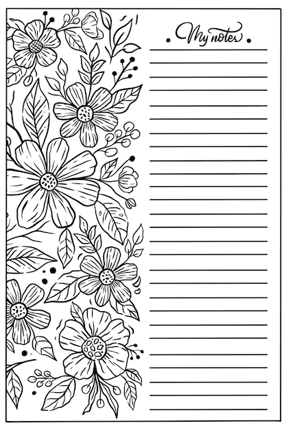 Vector note with flower coloring page