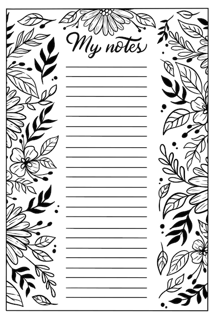 Vector note with flower coloring page