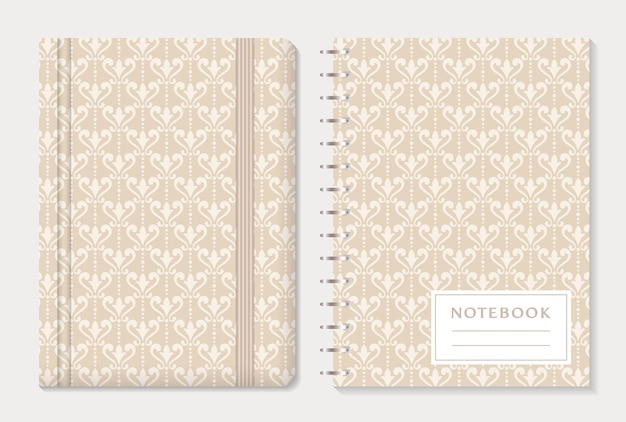 Notebook cover design with damask patterns.