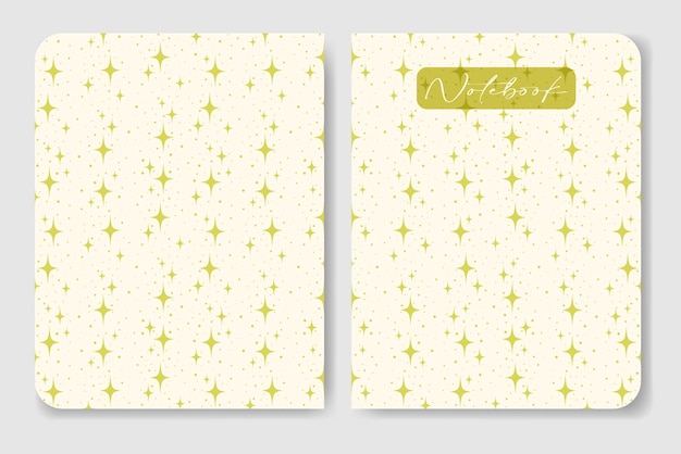 Copertina del notebook con stelle luminose su sfondo beige