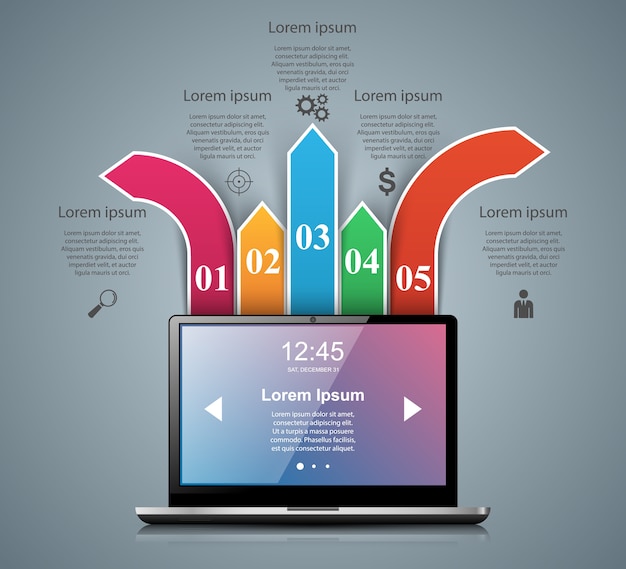 L'icona infographic del taccuino con bianco riflette.