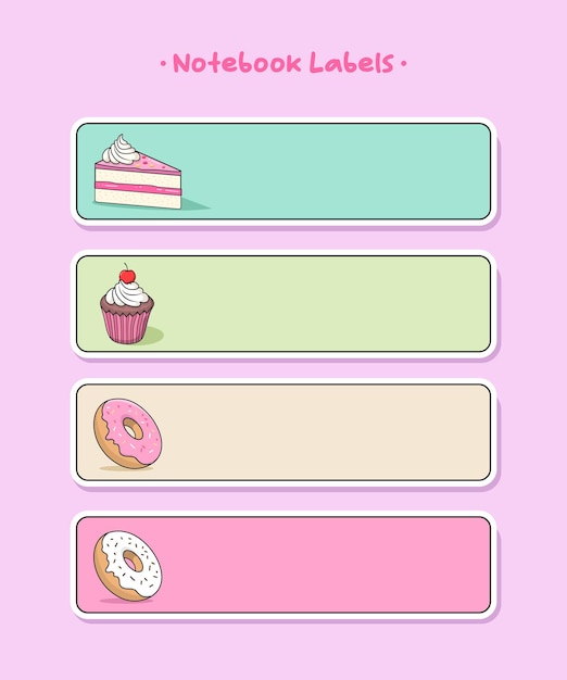 Vector notebook label pack, cute icon cakes illustration