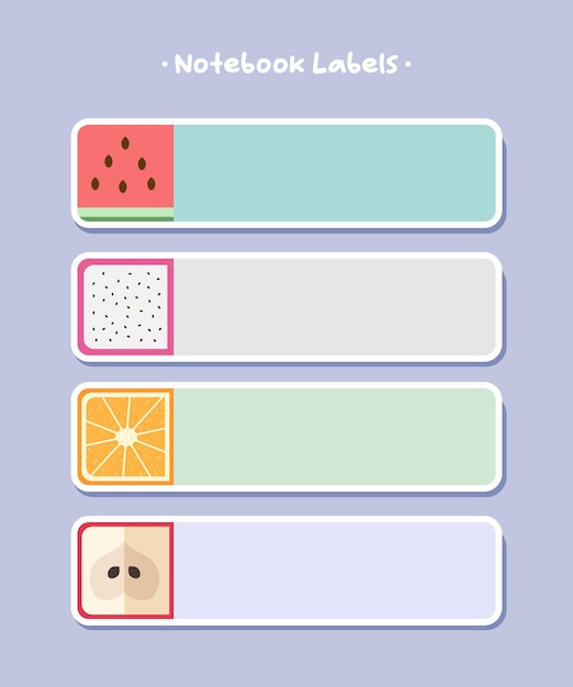Vector notebook label pack, fruits simple shape