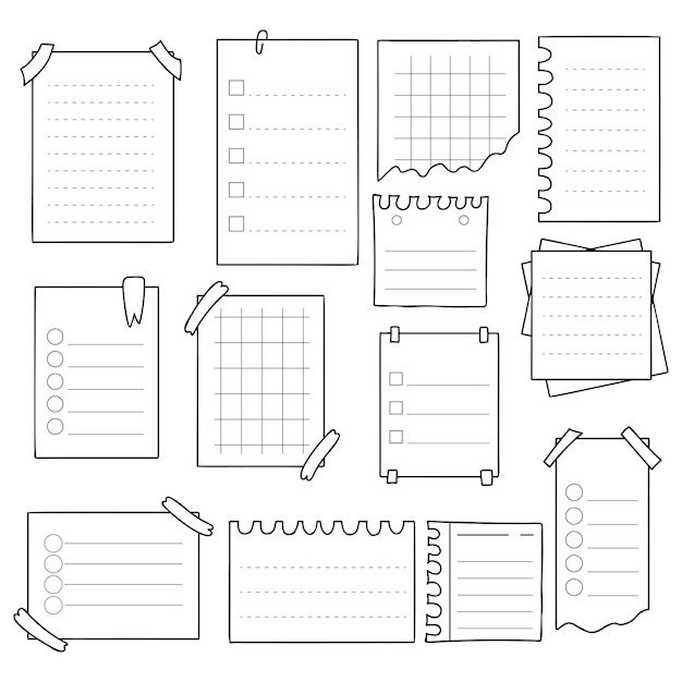 Etichette per taccuini doodle fogli di quaderni di carta promemoria fogli di memoria pagine di note