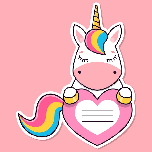 Vector notebook labels unicorn and heart note labels baby stickers school stickers vector illustration