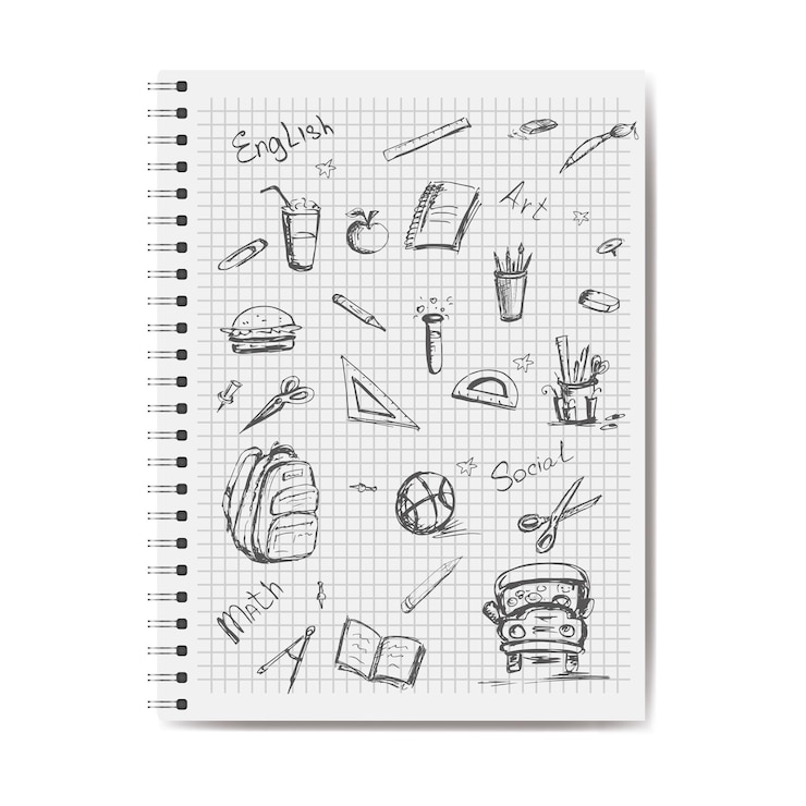 Vector 手描きの学校要素シンボル アイコン ベクトルのノート ページ