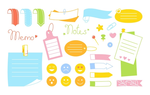 Notebook paper note kawaii set emoji sticker