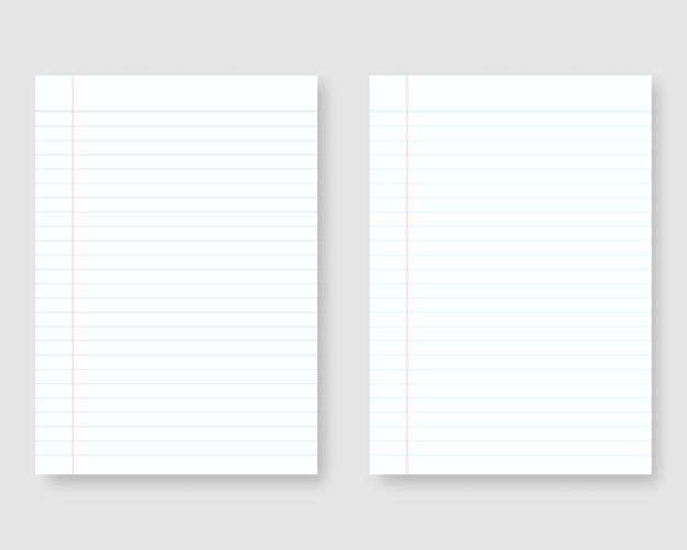 Vector notebook paper with line and margin. sheet of lined paper template. isolated. template design. realistic   illustration.