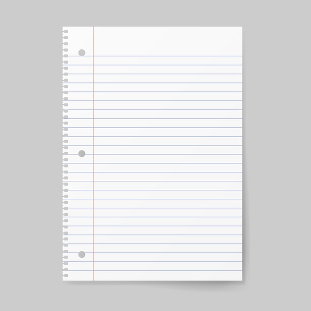 Notebook paper with lines isolated on background