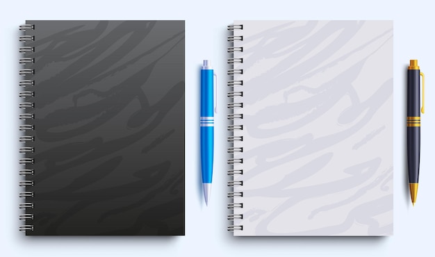 A notebook and pen on a white background.