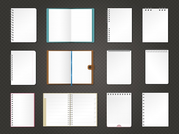 Notebook sheets empty daily notes realistic bind papers recent vector templates