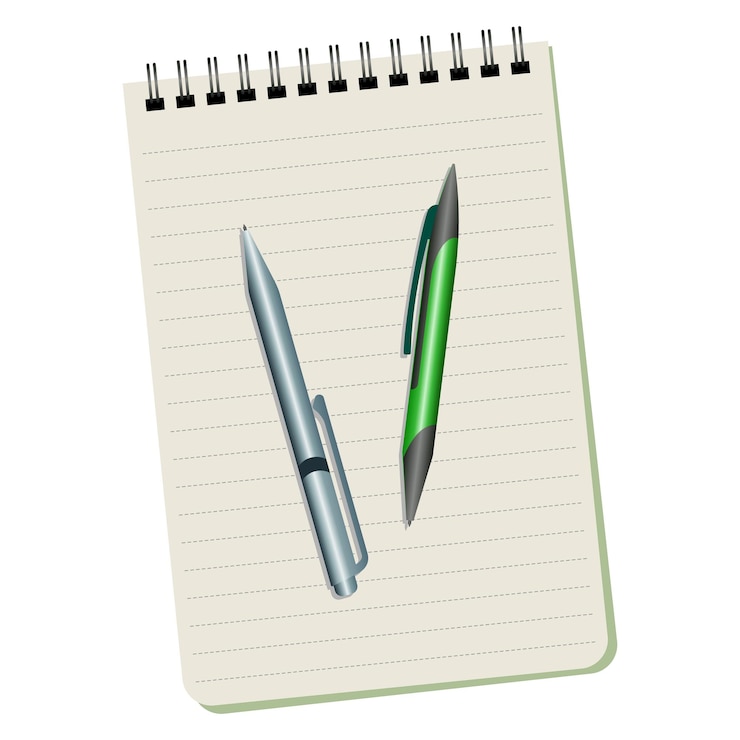 Vector notebook  and two pens on a white background