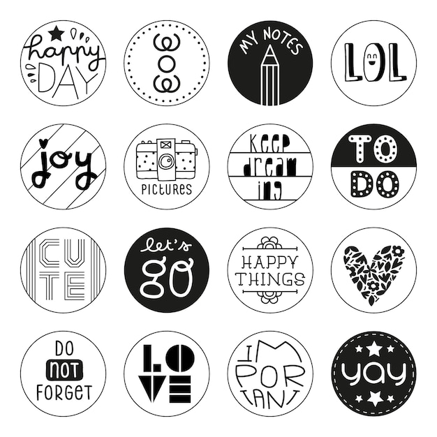 Notebook vector label illustration set