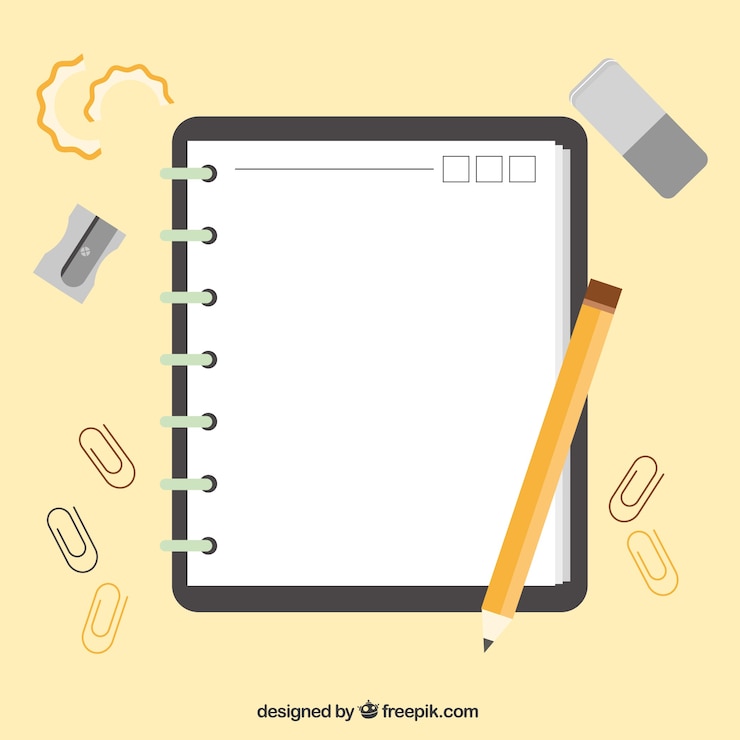 वेक्टर notebook with accessories in flat design 