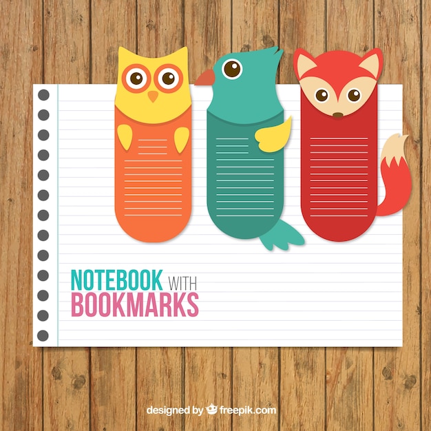 Notebook with animal bookmarks