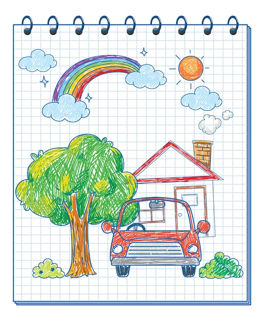 表紙に色の落書きスケッチデザインのノートブック