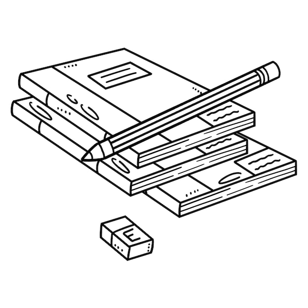 Quaderni e pagina da colorare isolata matita