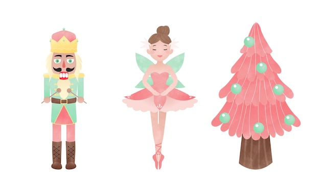 Notenkraker ballerina en roze kerstboom