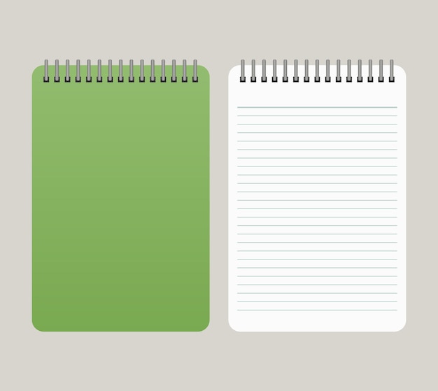 Notepad with a green cover and with a binding from above. Vector illustration