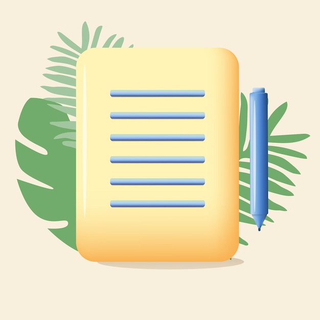 Notepad with pen icon with palm leaves on the background