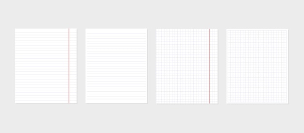 Notepaper with margin in line and grid. Vector flat illustration. School concept