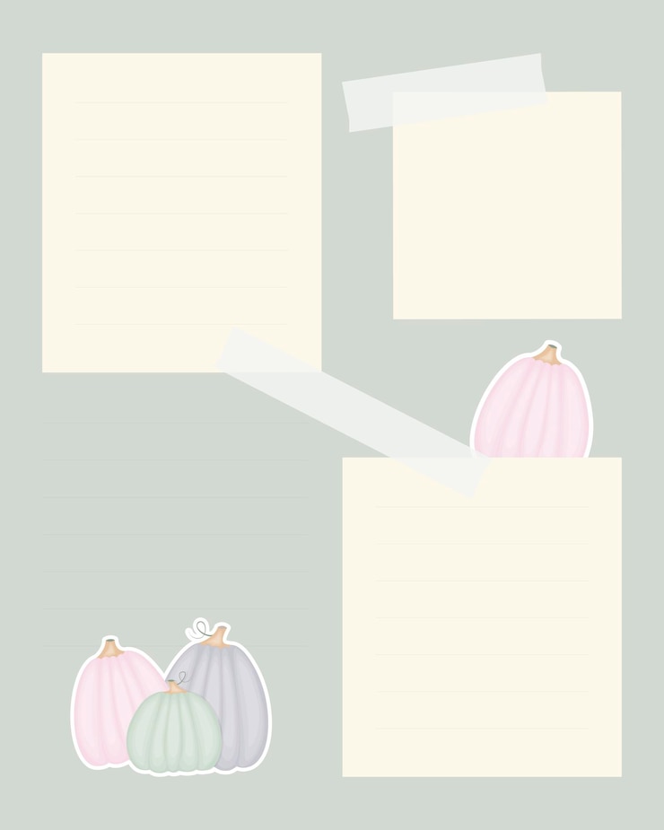 Vector notes blank template, lined reminder paper, with pumpkin, scrapbooking.