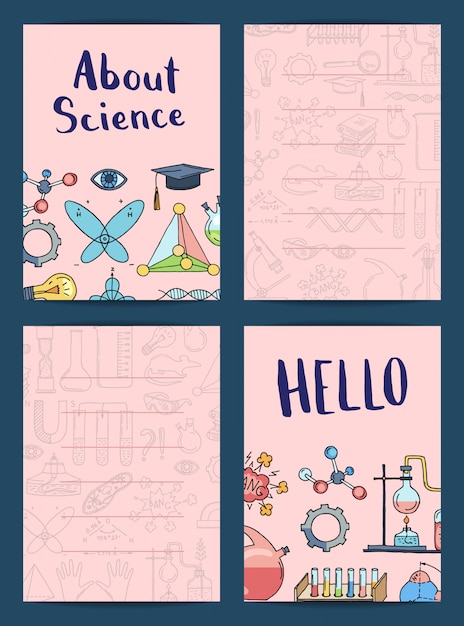 Notes or card templates set with sketched science or chemistry element