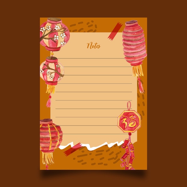 notes flower watercolor template