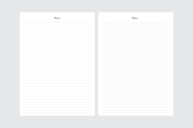 Vector notes lined and grid template