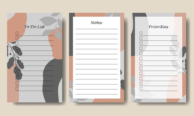 Notes to do list template with gray orange pastel abstract background printable