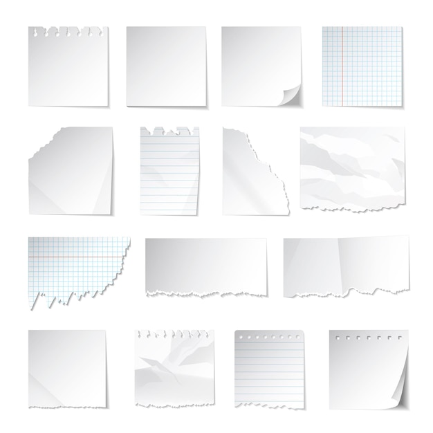 Notes-papier Realistische geometrische notitieblokpapieren met plakband gescheurd en verfrommelde hoeken recente vectorsjablonen