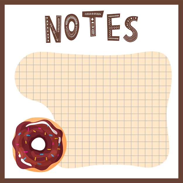 Set di note di elenchi di cose da fare con simpatiche illustrazioni di ciambelle da dessert utili per la lista di controllo dei pianificatori dell'agenda