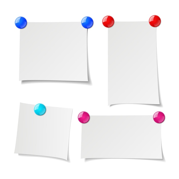 Vector notes set, reminder papers with pin magnet.