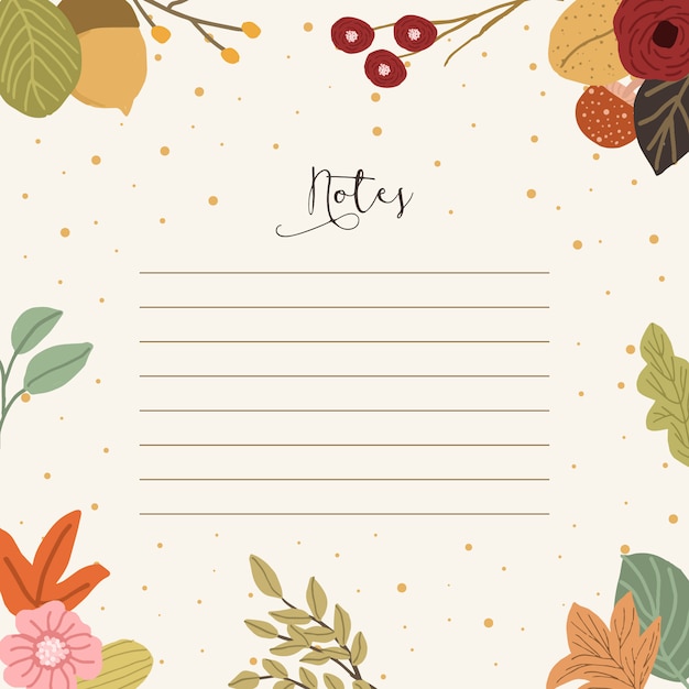 notes with autumn floral background