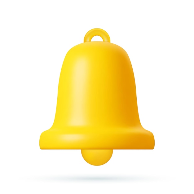 Notification 3D icon. Cute yellow bell. 3D Model render for design. Email web symbol, mobile phone app, template, copy space. Vector illustration