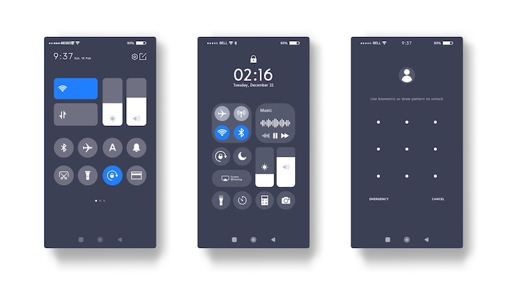 Vector notification bar control view on modern smartphone. notification control. smartphone display