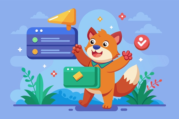 Вектор notification bar with a playful animal character delivering important updates