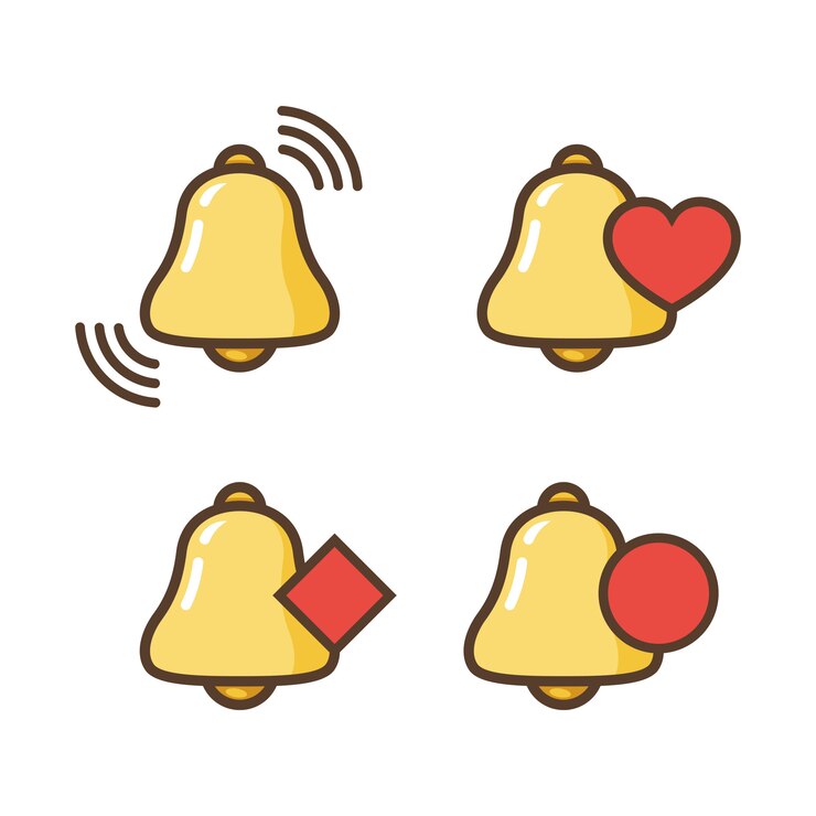 Notification bell icon. New message. Bell icons with the different status.