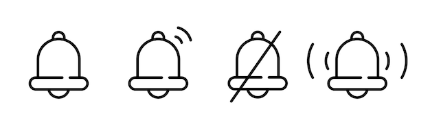 Notification bell icon set Alarm symbols Incoming inbox message Ringing bells Alarm clocks