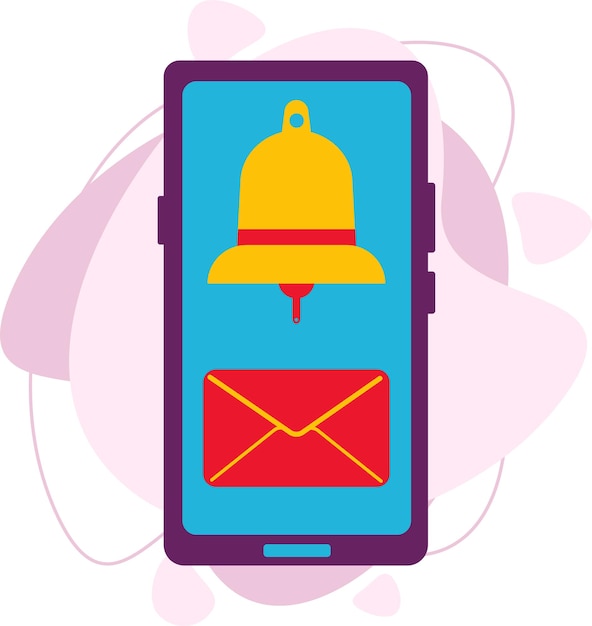 Vector notification of a mobile message, alerts, alarms or notifications with a smartphone, a call, envelopes. email, sms, chat reminder with phone screen. bell.