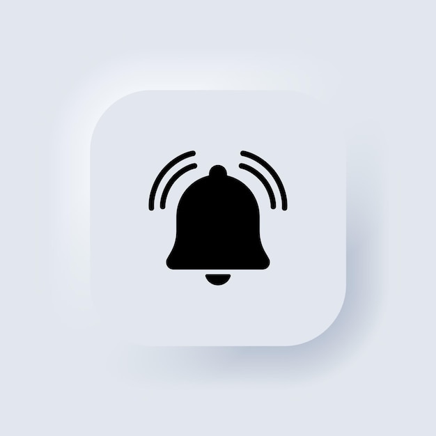 Notification sticker. Notification bell icon for incoming inbox message. Bell ring for alarm clock and smartphone application alert. Neumorphic UI UX white user interface web button. Vector EPS 10.