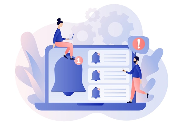 Notifications Ring bell as reminder pop up Tiny people get chat messages notification on laptop