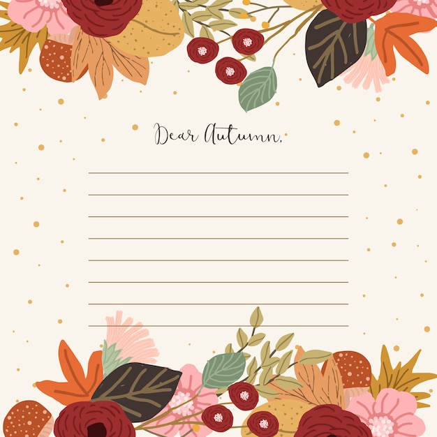 Notitie papier met herfst bloemen achtergrond